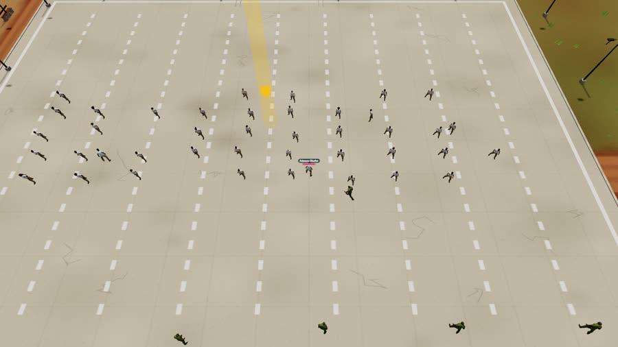 In-game screenshot: rows of corpers on the parade ground seen from above